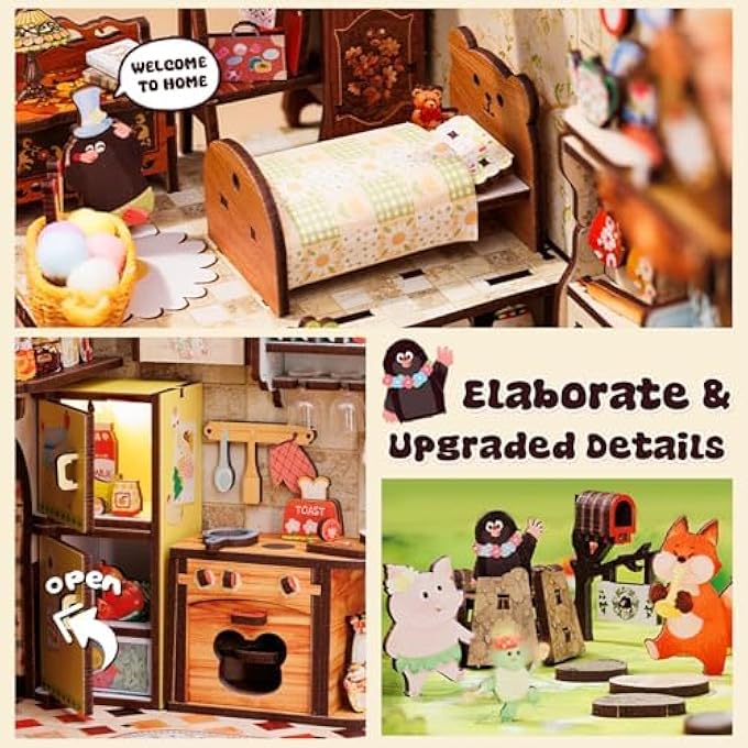 DIY BOOK NOOK KIT, 3D WOODEN PUZZLE MINIATURE HOUSE FOR BOOKSHELF - LASER-CUT BUILDING PROJECT CRAFT GIFT FOR ADULTS & TEENS (COLOR) - Image 4